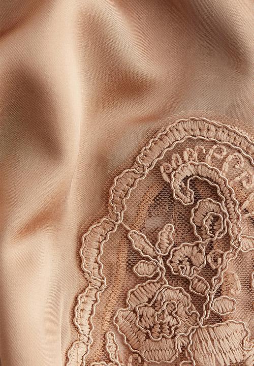 H&M - Lace-trimmed satin skirt - beige