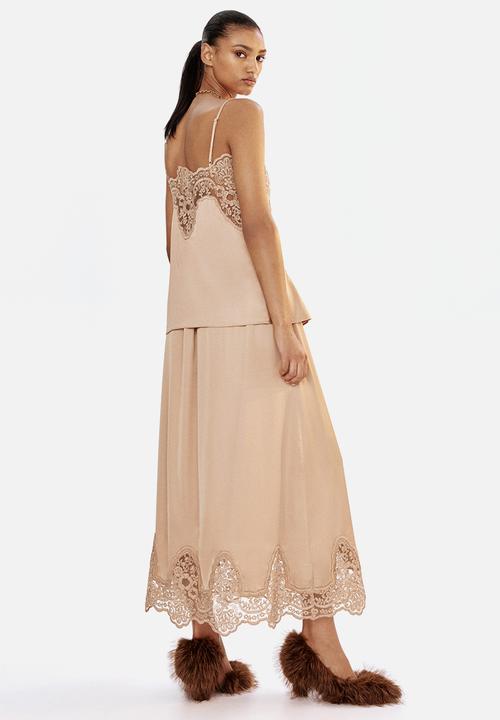 H&M - Lace-trimmed satin skirt - beige