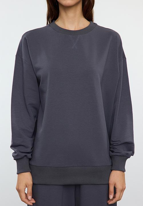 Trendyol - Wide Leg Sweatshirt and Bottom Tracksuit Set - Anthracite