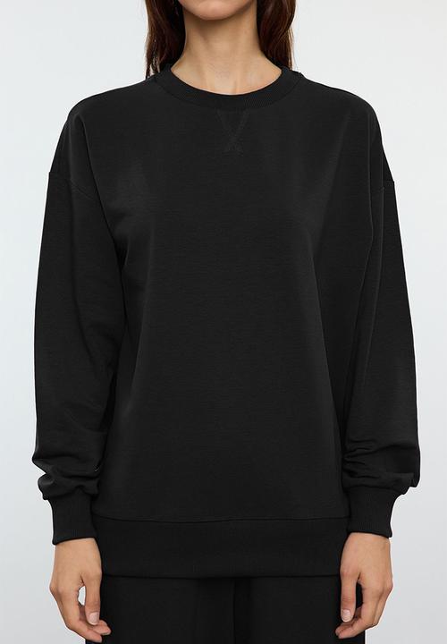 Trendyol - Knitted Sweatshirt and Wide Leg Tracksuit Set - Black