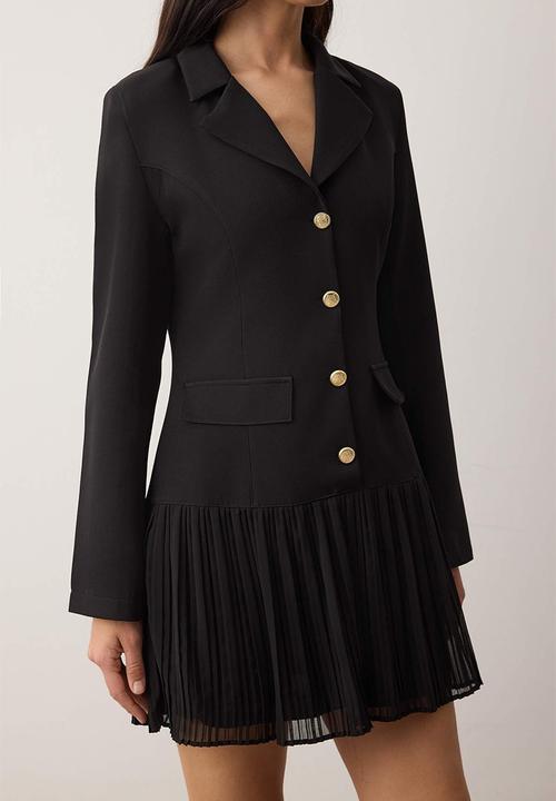 Trendyol - Pleated Mini Woven Jacket Dress - Black