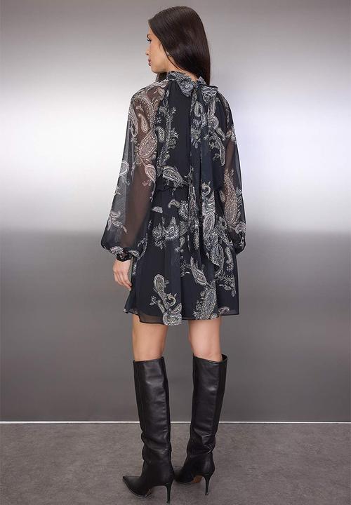 Trendyol - Mini Chiffon Lining Woven Dress - Black-Multicolored