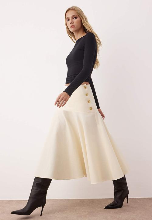 Trendyol - Button Detailed Midi Flared Skirt - Stone