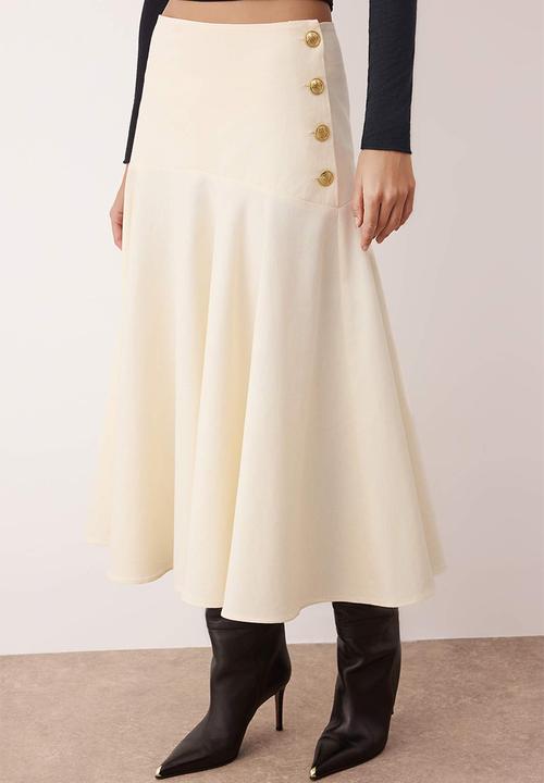 Trendyol - Button Detailed Midi Flared Skirt - Stone