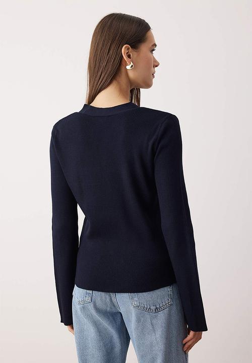 Trendyol - Button Detailed Plain Knitwear Cardigan - Navy Blue