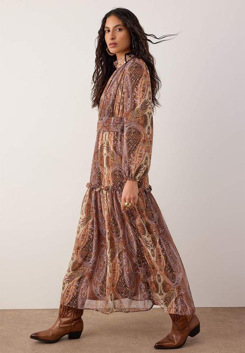 Trendyol - Lined Shawl Pattern Chiffon Dress - Multi-Colored