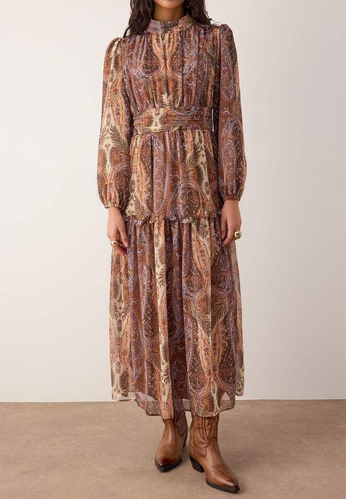 Trendyol - Lined Shawl Pattern Chiffon Dress - Multi-Colored