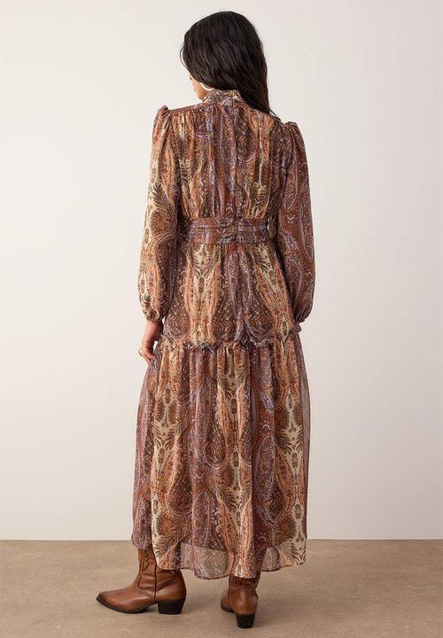 Trendyol - Lined Shawl Pattern Chiffon Dress - Multi-Colored