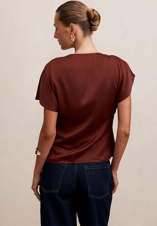Forever New - Daya drape satin top in deep rust