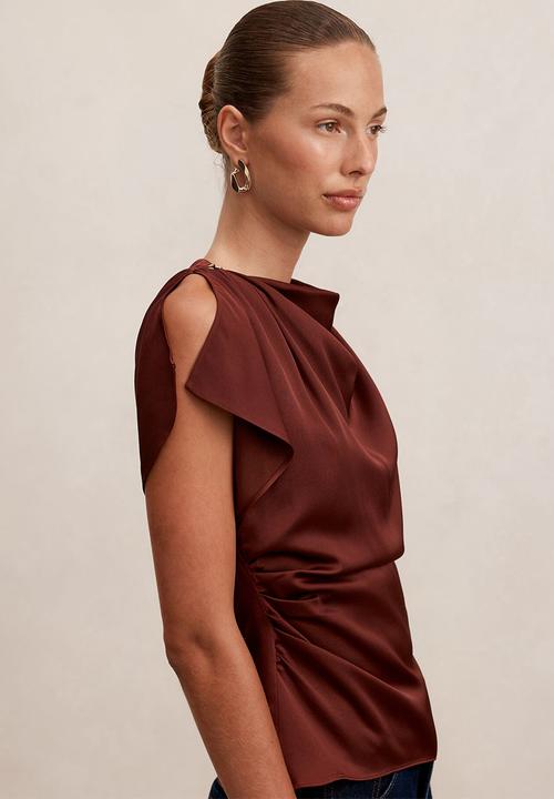 Forever New - Daya drape satin top in deep rust