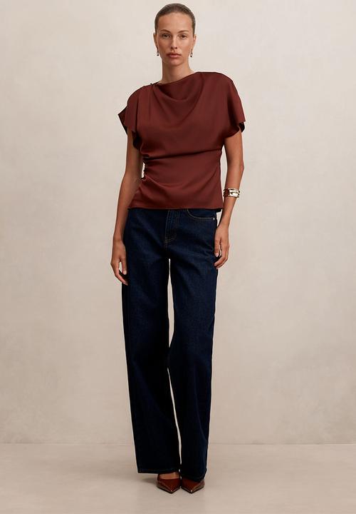 Forever New - Daya drape satin top in deep rust
