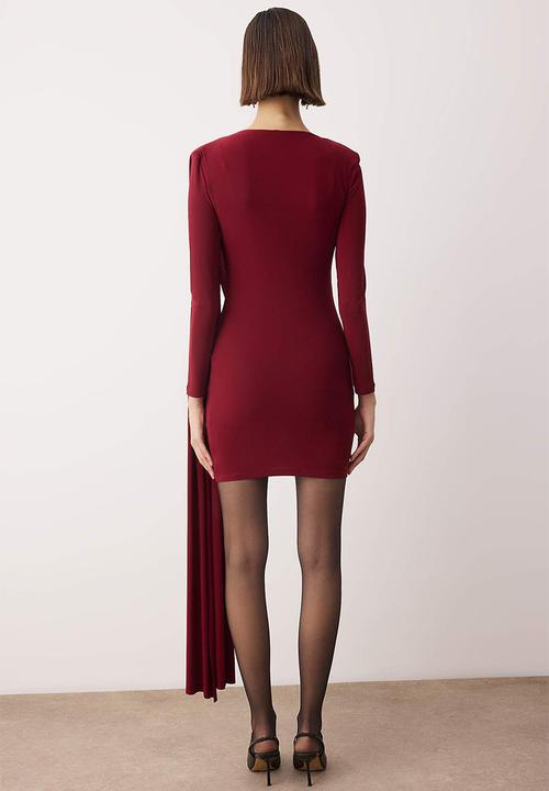 Trendyol - Plain Knitted Short / Mini Dress - Dark Burgundy