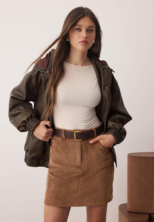 Trendyol - Corduroy Mini Pencil Skirt - Brown
