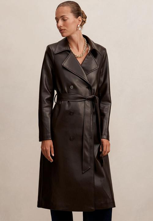 Forever New - Sabina pu trench coat in dark chocolate