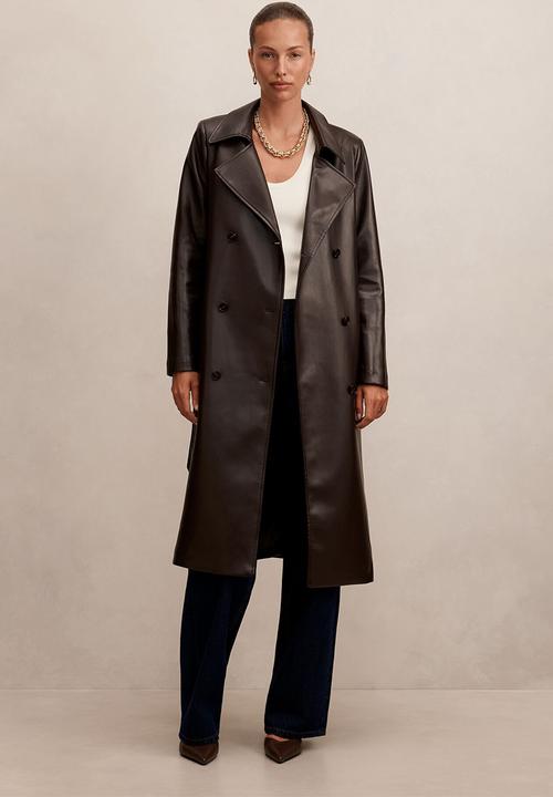 Forever New - Sabina pu trench coat in dark chocolate