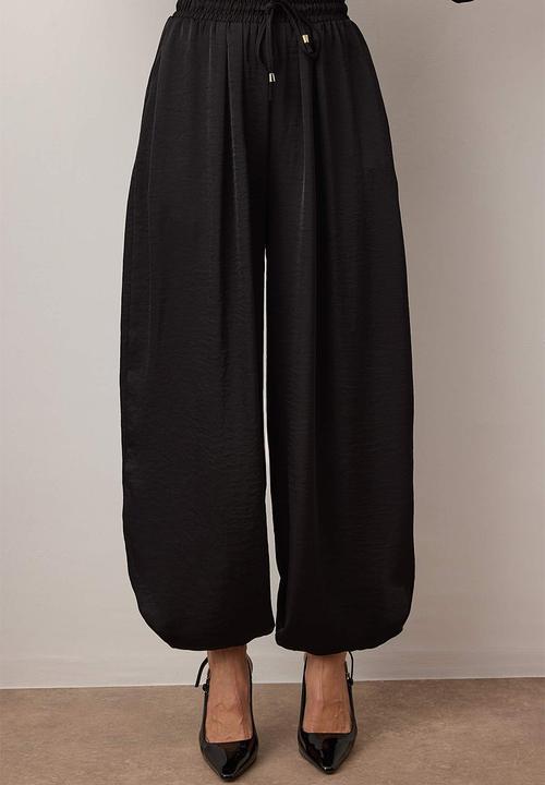Trendyol - Satin Balloon Mold Pants Jacket Woven Bottom Top Set - Black