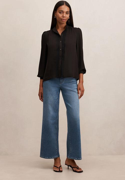 Forever New - Poppy lace trim blouse in black