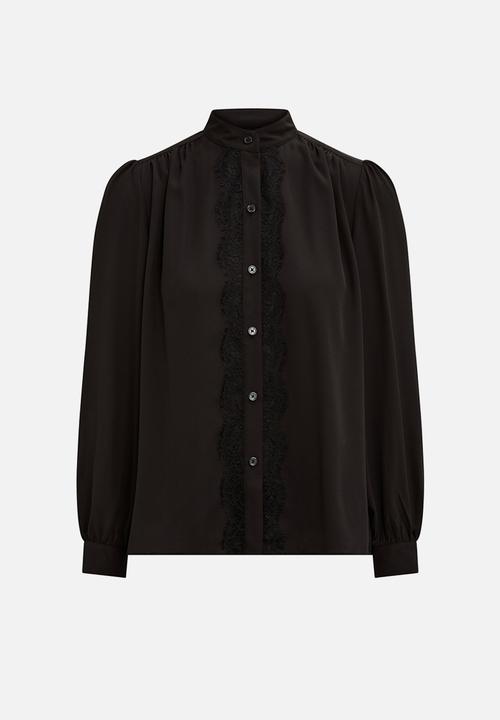 Forever New - Poppy lace trim blouse in black