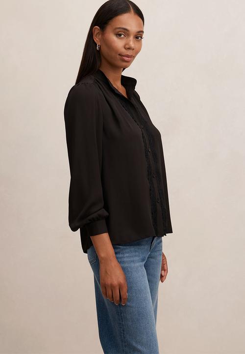 Forever New - Poppy lace trim blouse in black