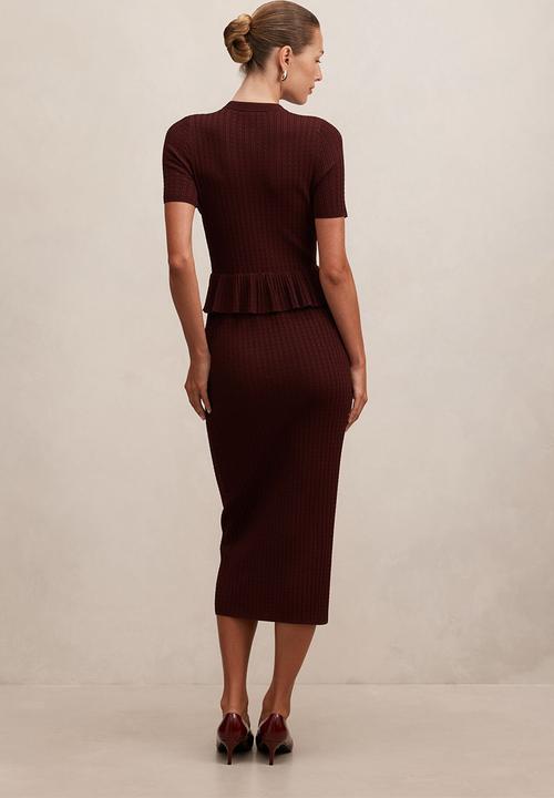 Forever New - Tahlina stitch interest midi dress in vintage merlot