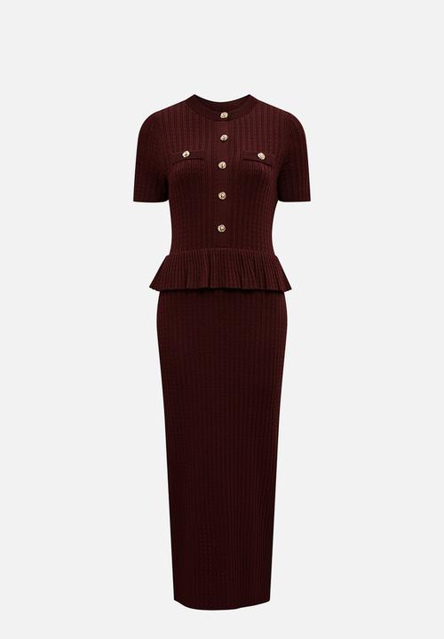 Forever New - Tahlina stitch interest midi dress in vintage merlot