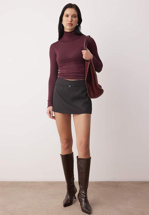 Trendyol - Transparent Stand Collar Flexible Regular Length Knitted Blouse - Plum