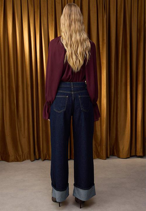 Trendyol - High Waist Wide Leg Jeans - Dark Blue