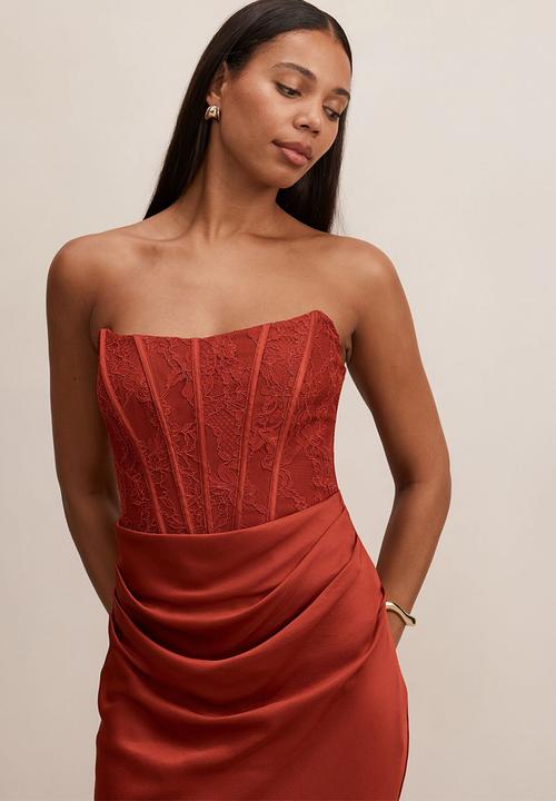 Ivy lace corset drape maxi dress in rust