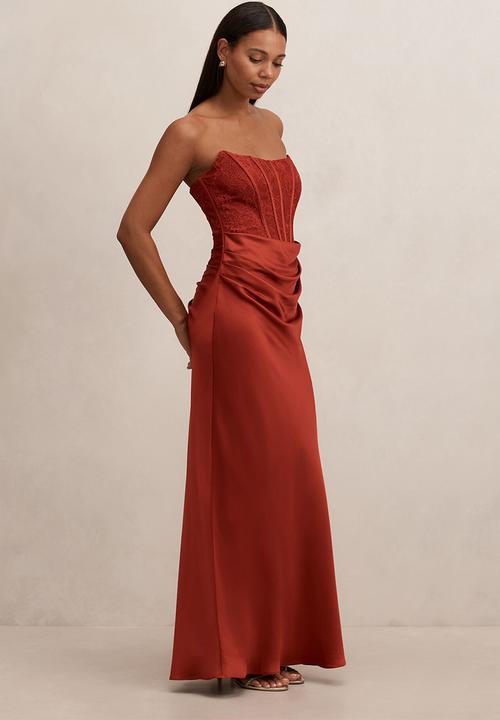 Forever New - Ivy lace corset drape maxi dress in rust