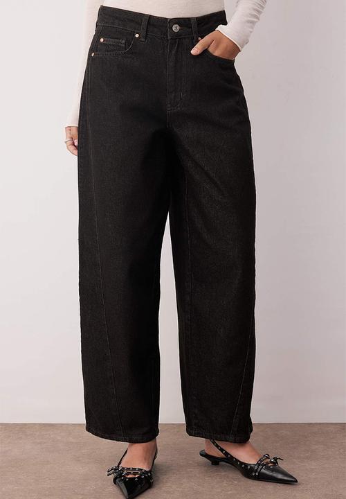 Trendyol - Stitching Detail Baggy Wide Fit Jeans - Black