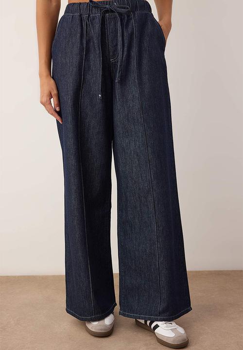 Trendyol - Tie Detail High Jeans - Dark Blue