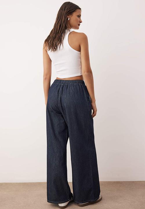 Trendyol - Tie Detail High Jeans - Dark Blue