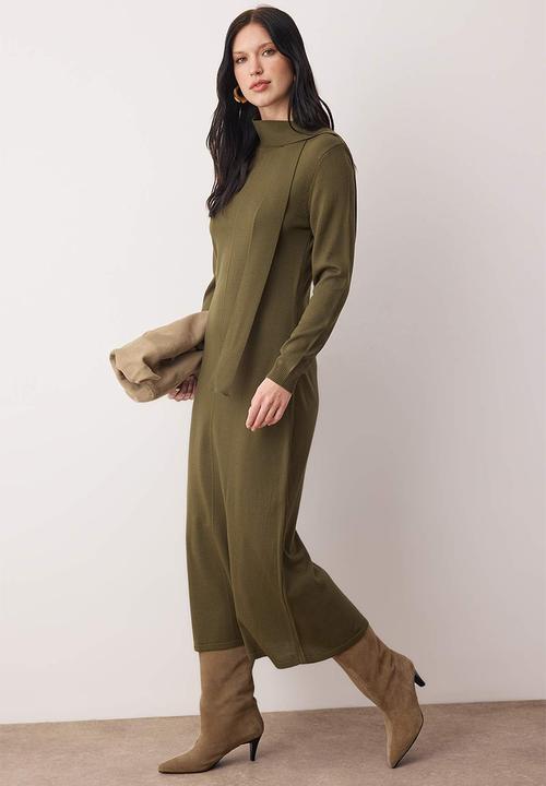 Trendyol - Scarf Detailed Knitwear Dress - Khaki
