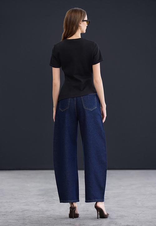Trendyol - High Waist Baggy Jeans - Dark Blue