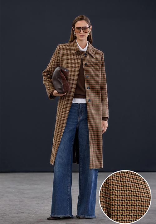 Trendyol - Houndstooth Mono Closure Regular Long Cashmere Coat - Beige