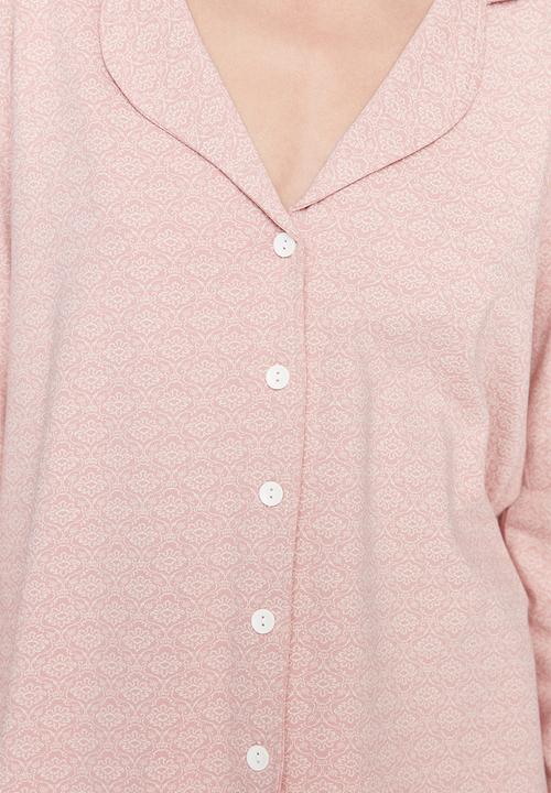 Trendyol - Printed Knitted Pajamas Set - Powder