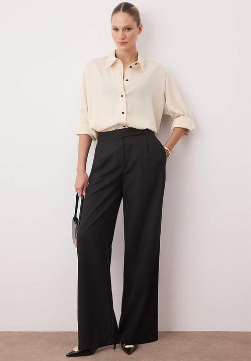 Wide Leg High Waist Pants - Black