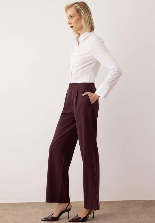 Trendyol - Soft Button Wide Leg Pants - Plum