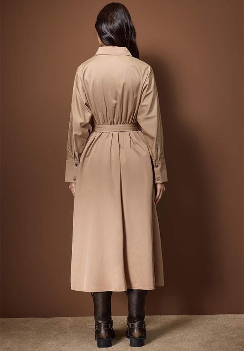 Trendyol - Belted Midi Woven Dress - Mink