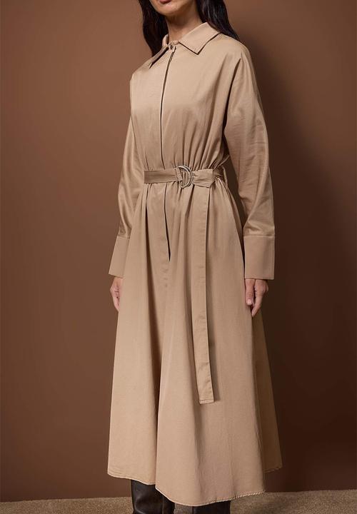 Trendyol - Belted Midi Woven Dress - Mink