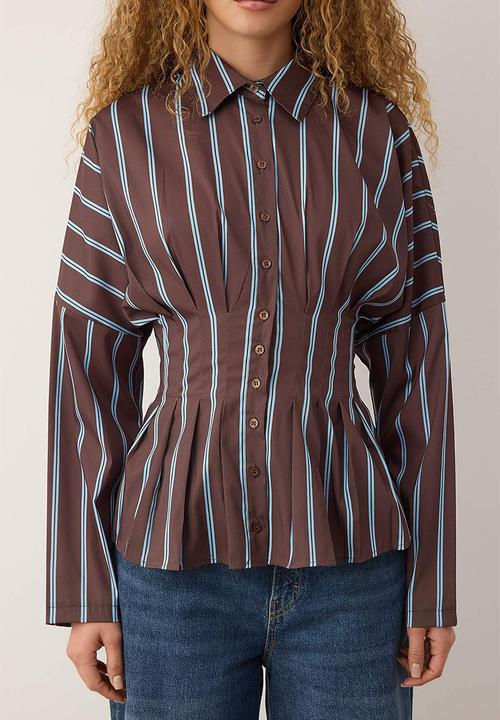 Trendyol - Striped Lycra Fitted Waist Shirt - Brown Multicolored