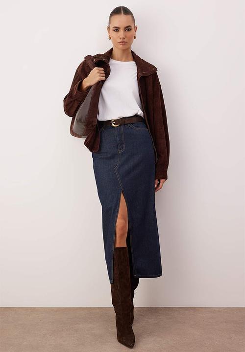 Trendyol - Maxi Denim Skirt - Dark Blue