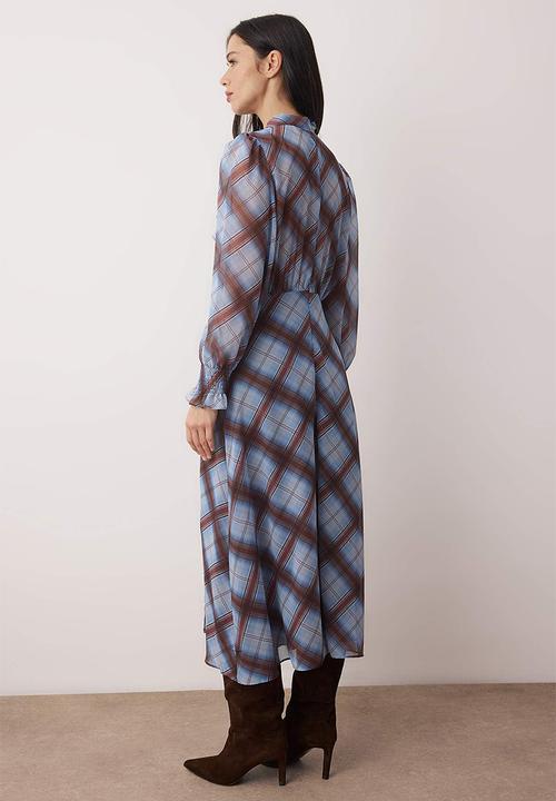 Trendyol - Plaid Lined Woven Dress with Tie Detail - Multi-Colored