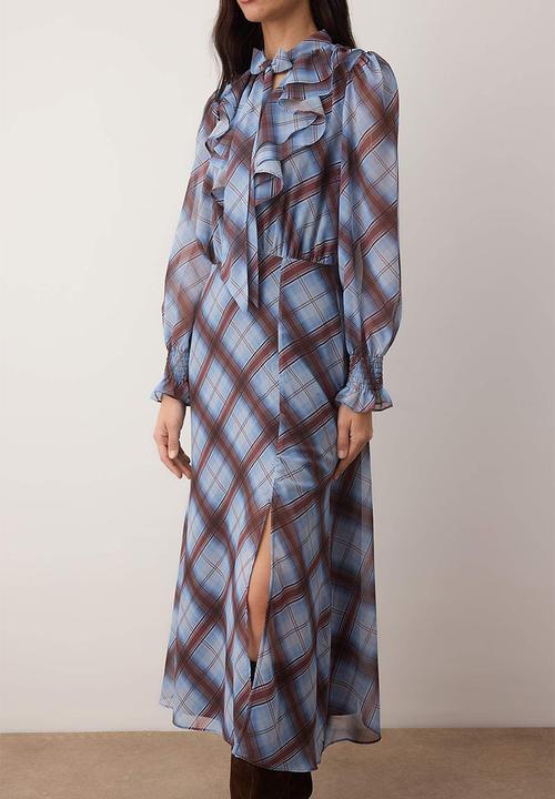 Trendyol - Plaid Lined Woven Dress with Tie Detail - Multi-Colored
