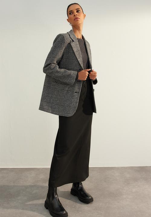 Trendyol - Premium Wool Look Regular Lined Woven Plaid Blazer Jacket - Grey
