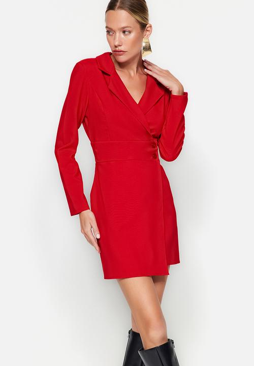 Trendyol - Button Detailed Mini Woven Jacket Dress - Red