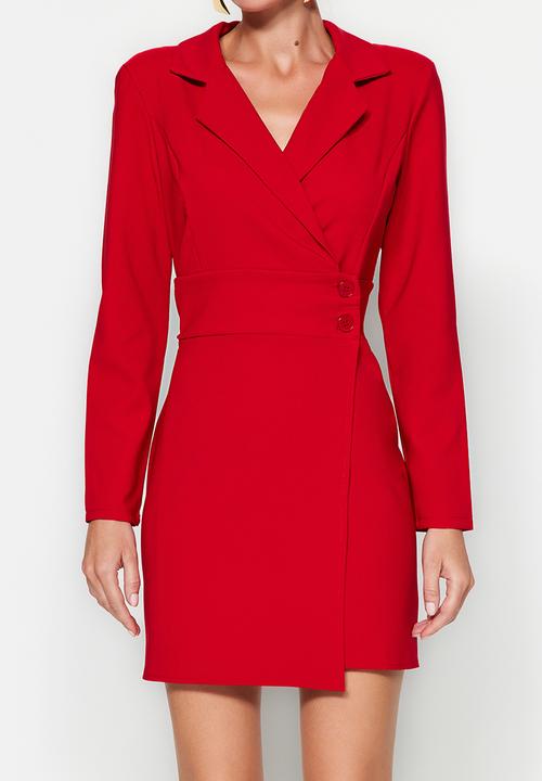 Trendyol - Button Detailed Mini Woven Jacket Dress - Red