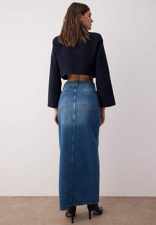 Trendyol - Slit Maxi Denim Skirt - Blue