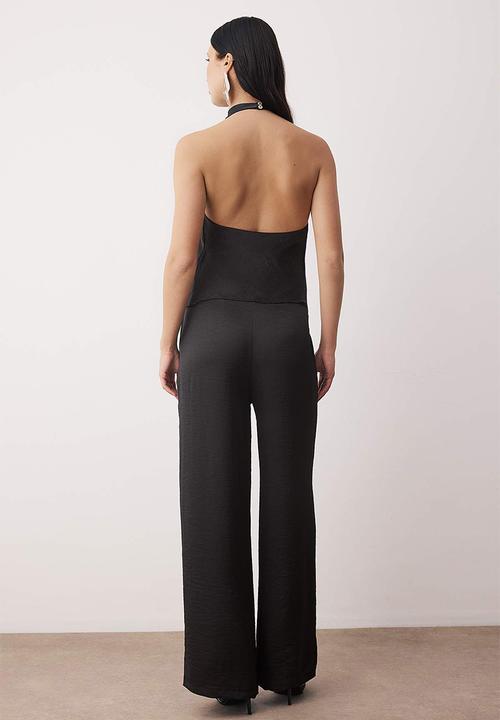 Trendyol - Satin Blouse Pants Bottom-Top Set - Black