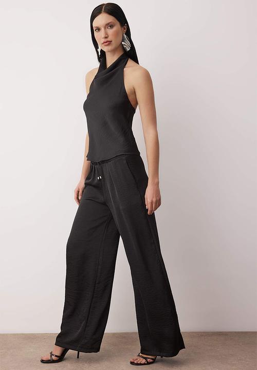Trendyol - Satin Blouse Pants Bottom-Top Set - Black